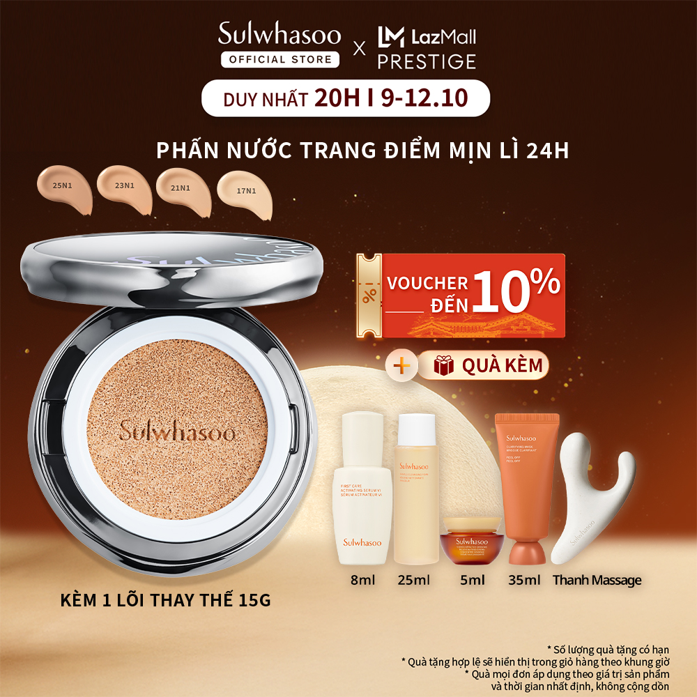 Phấn nước trang điểm cho lớp nền mịn lì 24H- Sulwhasoo Perfecting Cushion 15G *Kèm 1 lõi thay thế 15G