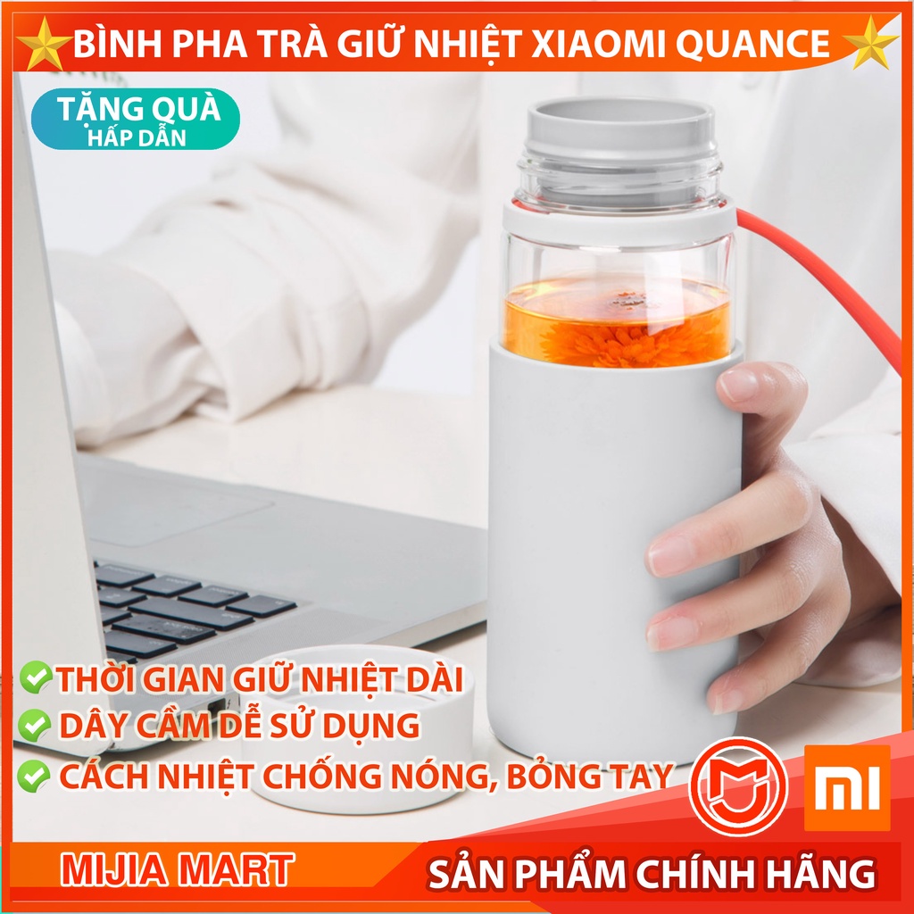 Bình pha trà giữ nhiệt Xiaomi Quance, bình pha trà thủy tinh giữ nhiệt, có lõi lọc trà, cách nhiệt tốt.