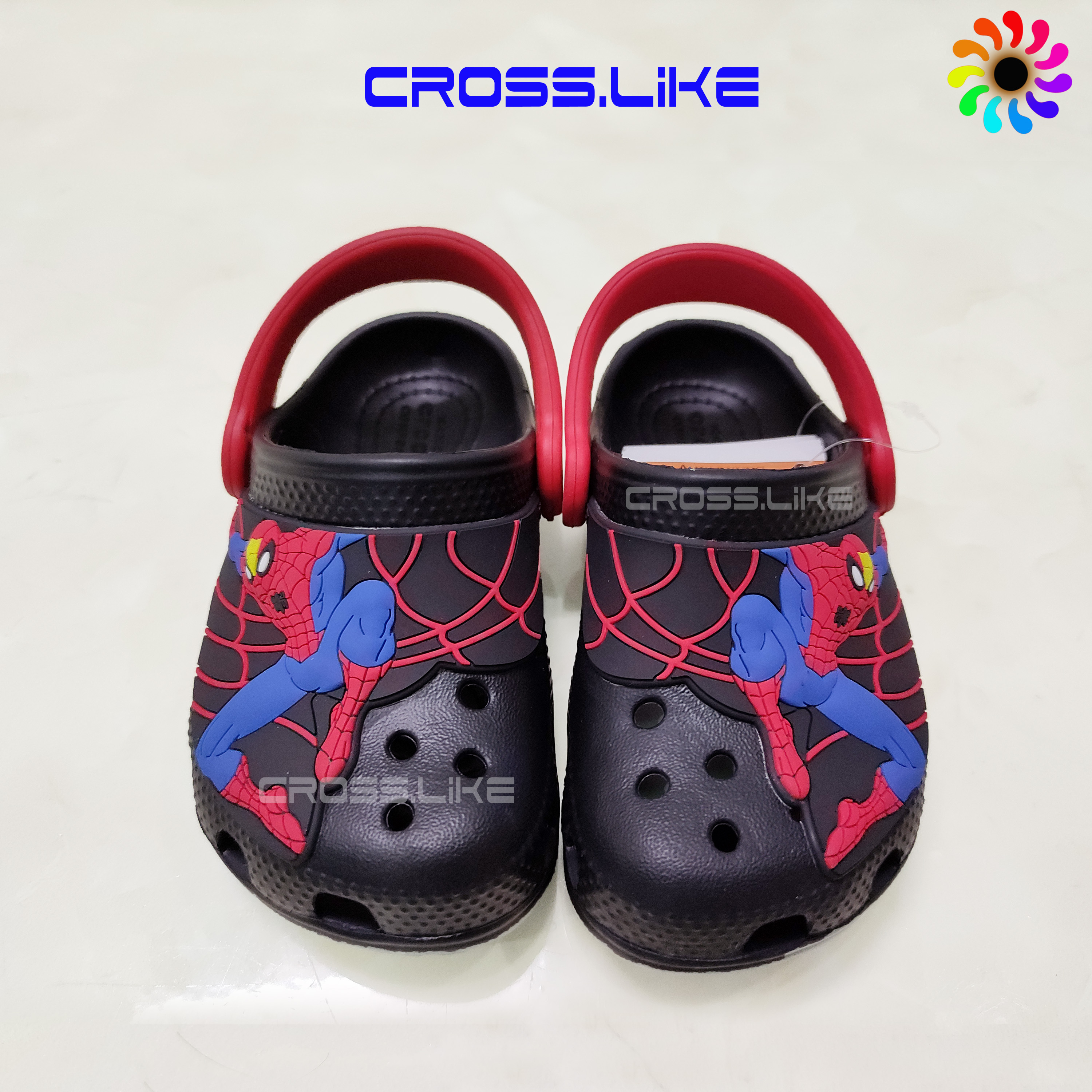 Dép nhựa cho bé trai CROSS Kids Spiderman Clog, sục người nhện spider man, dép cho trẻ, đúc nguyên khối siêu bền