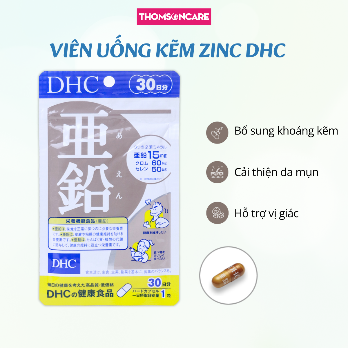 Viên uống Kẽm DHC - Giảm mụn, mờ thâm cho nam nữ tuổi dậy thì, tăng cường hệ miễn dịch - Hàng Chính Hãng DHC kẽm Nhật Bản