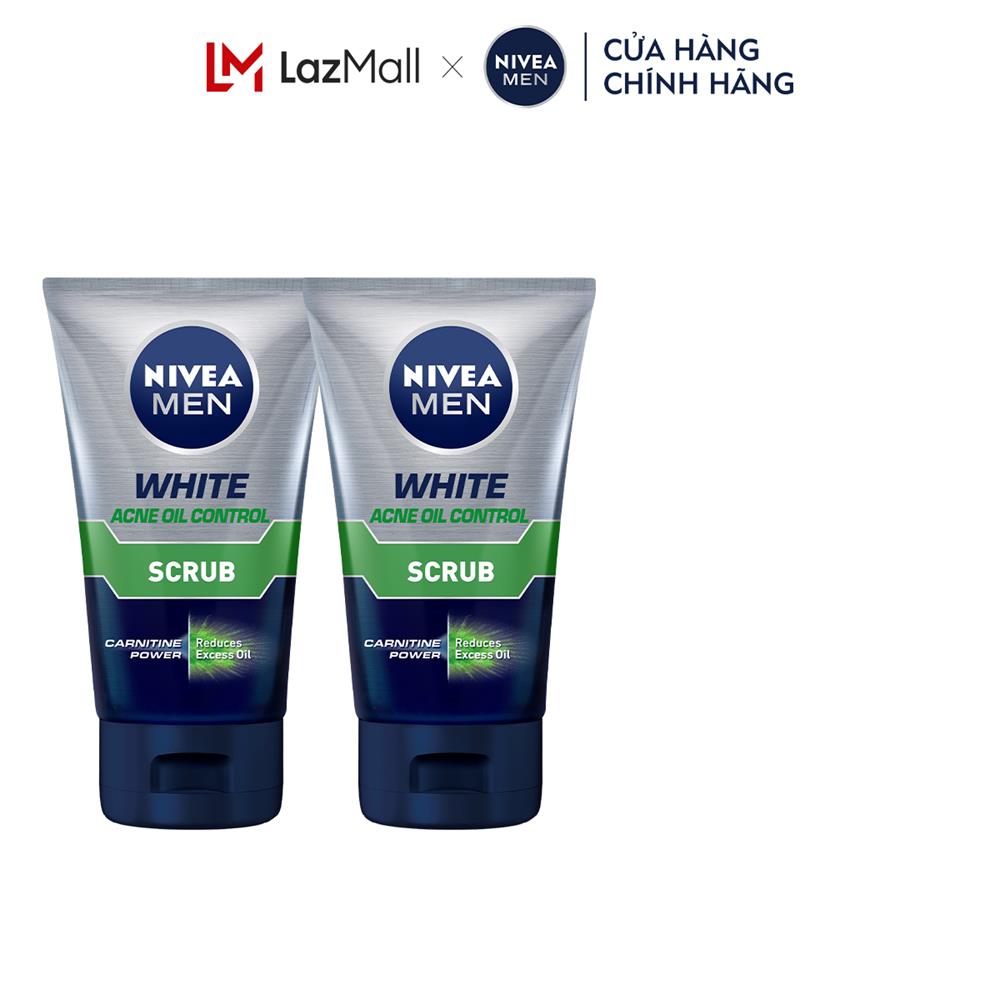 Bộ 2 sữa rửa mặt nivea men white acne oil control chứa hạt mát-xa sáng da sạch nhờn - 84428