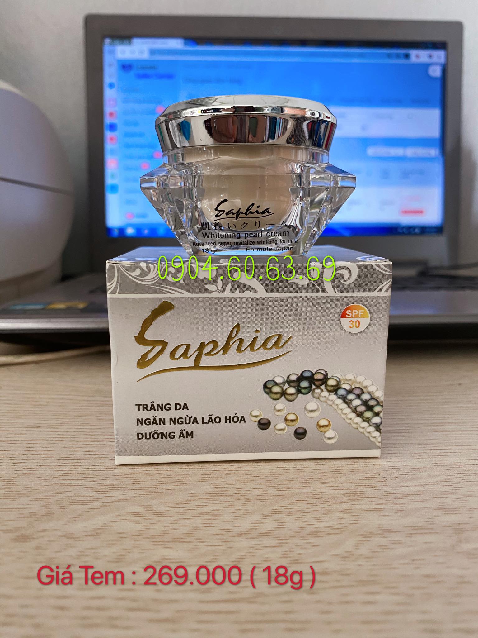 Kem trắng da ngăn ngừa lão hoá dưỡng ẩm saphia 18g