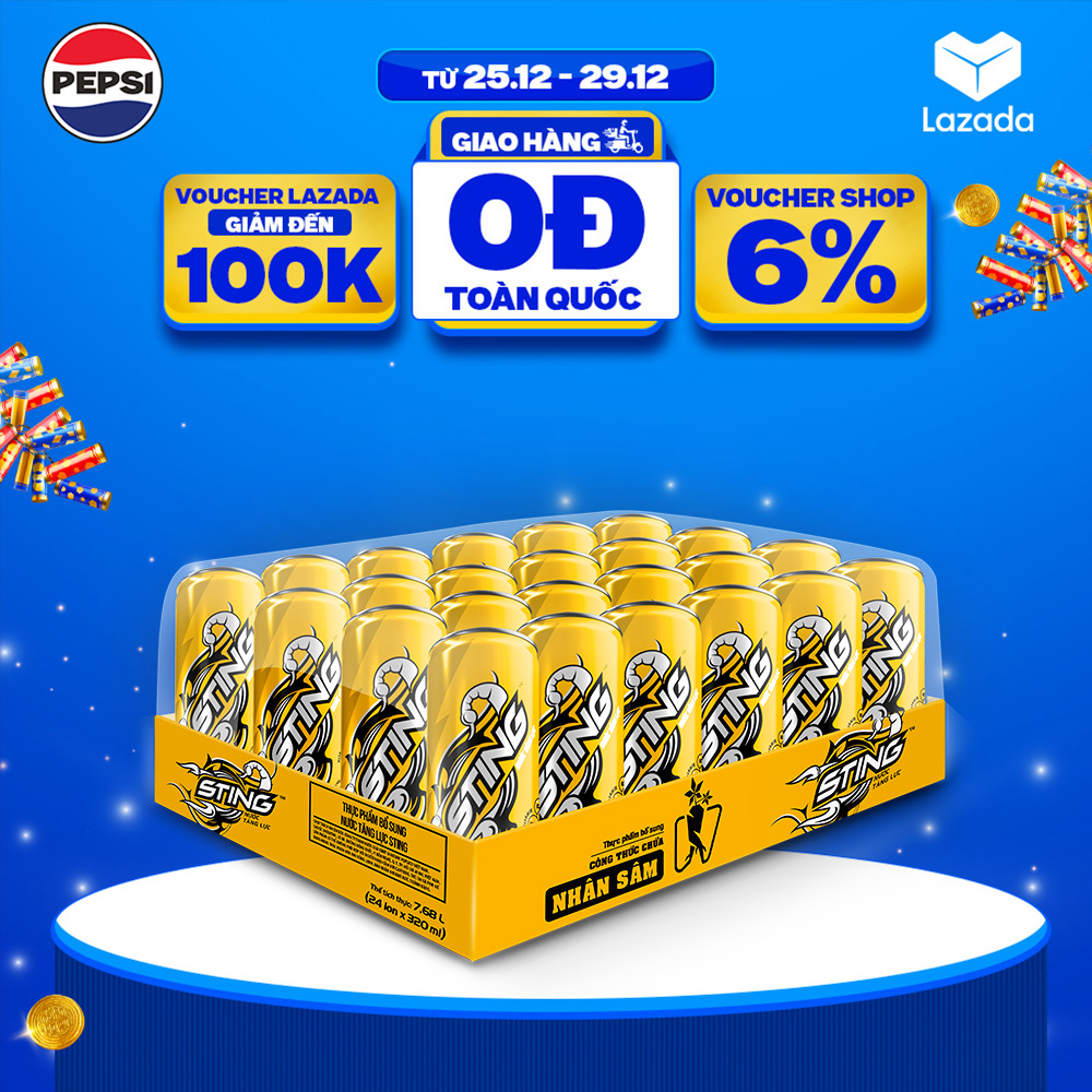 Thùng 24 Lon Nước Tăng Lực Sting Vàng 320ml lon