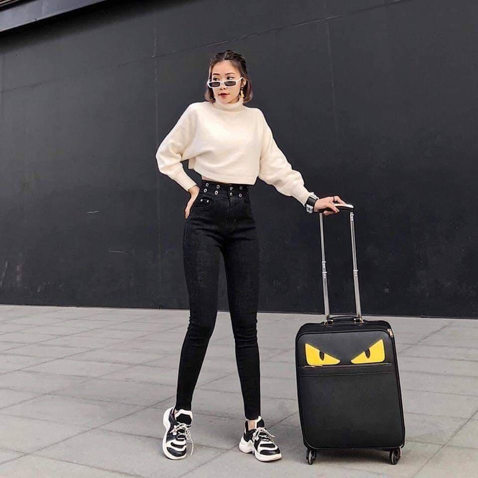 quần jean nữ lưng siêu cao đóng 6 khuyên