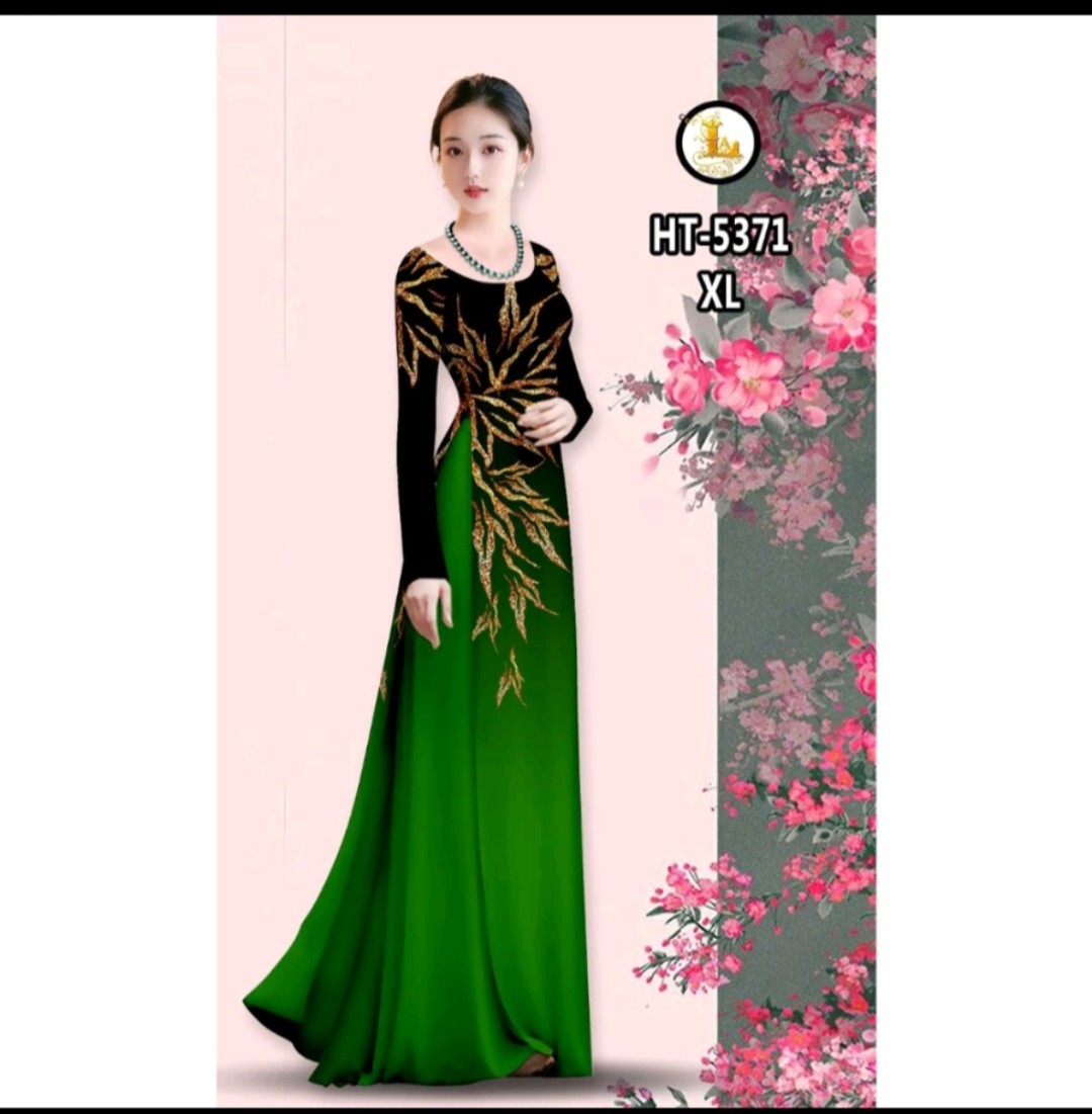 Áo dài hoa in 3d đủ size cổ thuyền tay dài