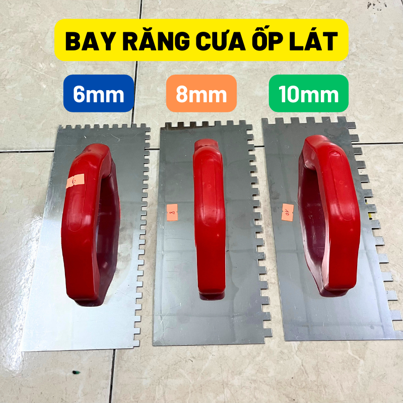 Bay răng cưa ốp lát - bàn gạt keo vữa dán gạch inox - bay chuyên lát gạch rãnh 6mm - 8mm - 10mm