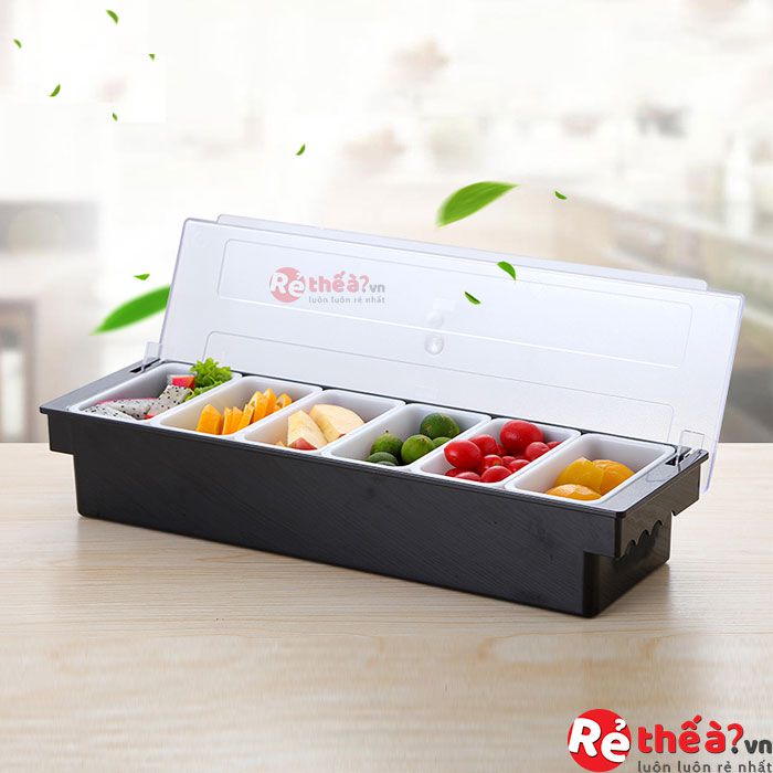 khay đựng topping nhựa 6 ngăn kích thước 50x16x10 cm