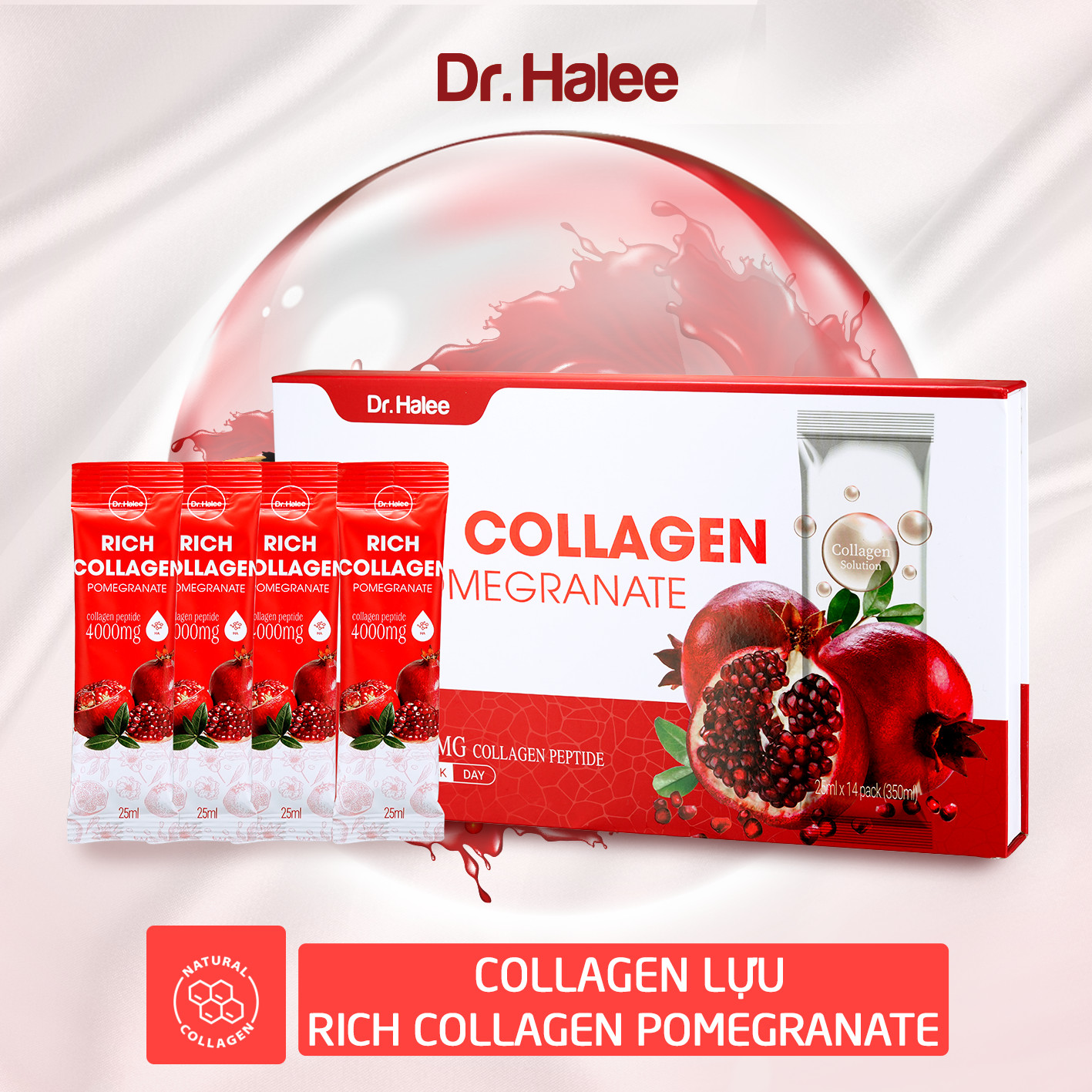 Nước uống collagen lựu đỏ Dr.Halee Pomegranate 4000mg chống lão hóa dạng gói 25ml x 14 gói