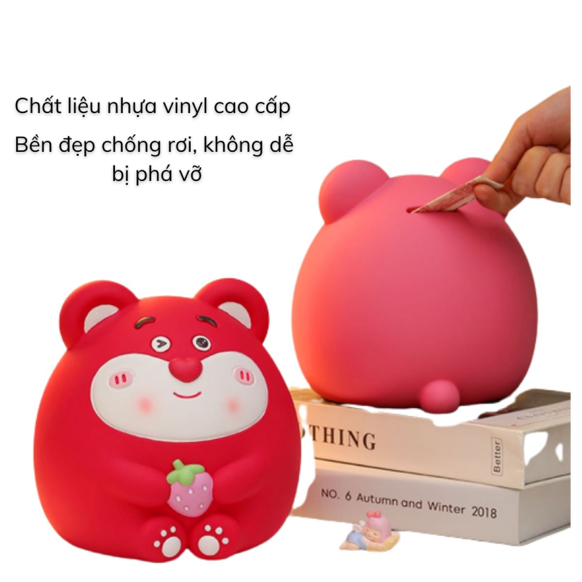 Ống heo đất tiết kiệm gấu dâu hồng lotso 18cm