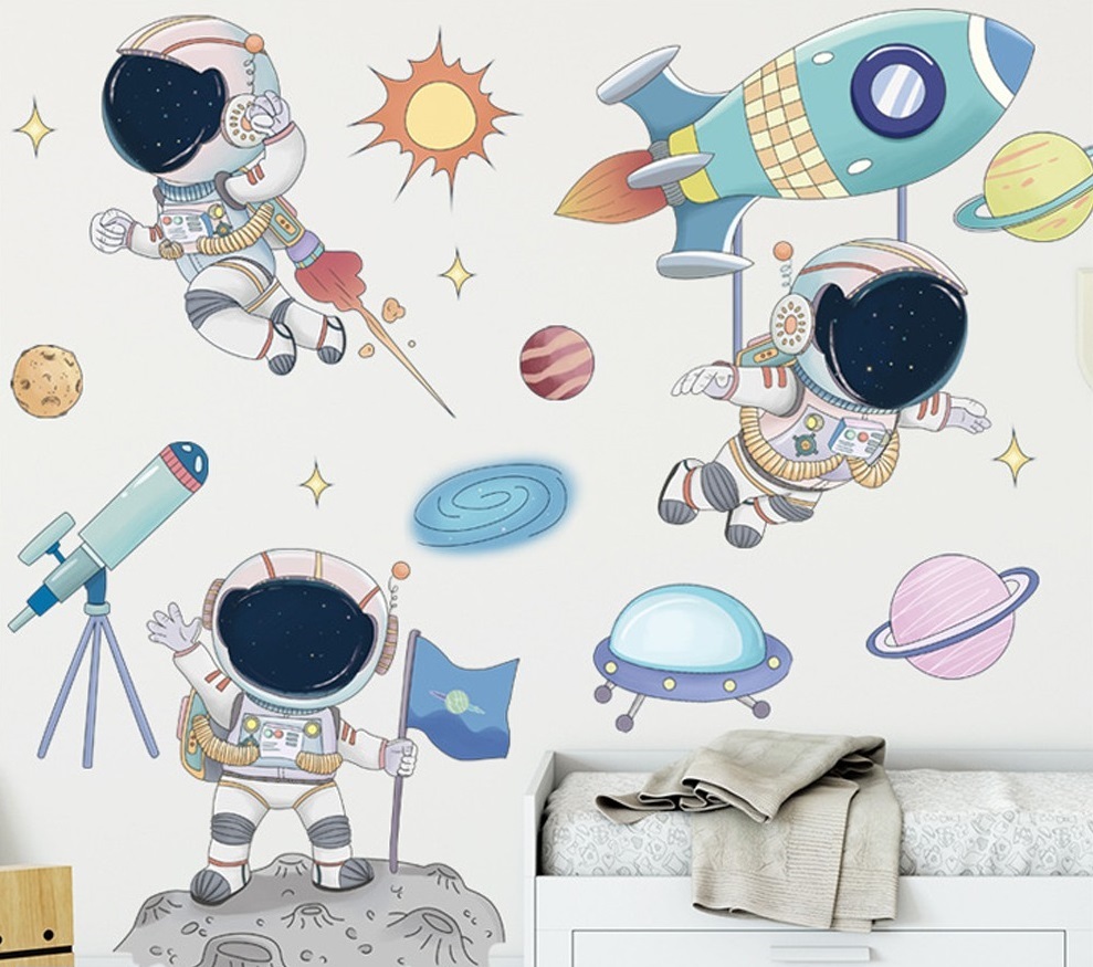 Decal dán tường đội 3 phi hành gia - trang trí phòng bé