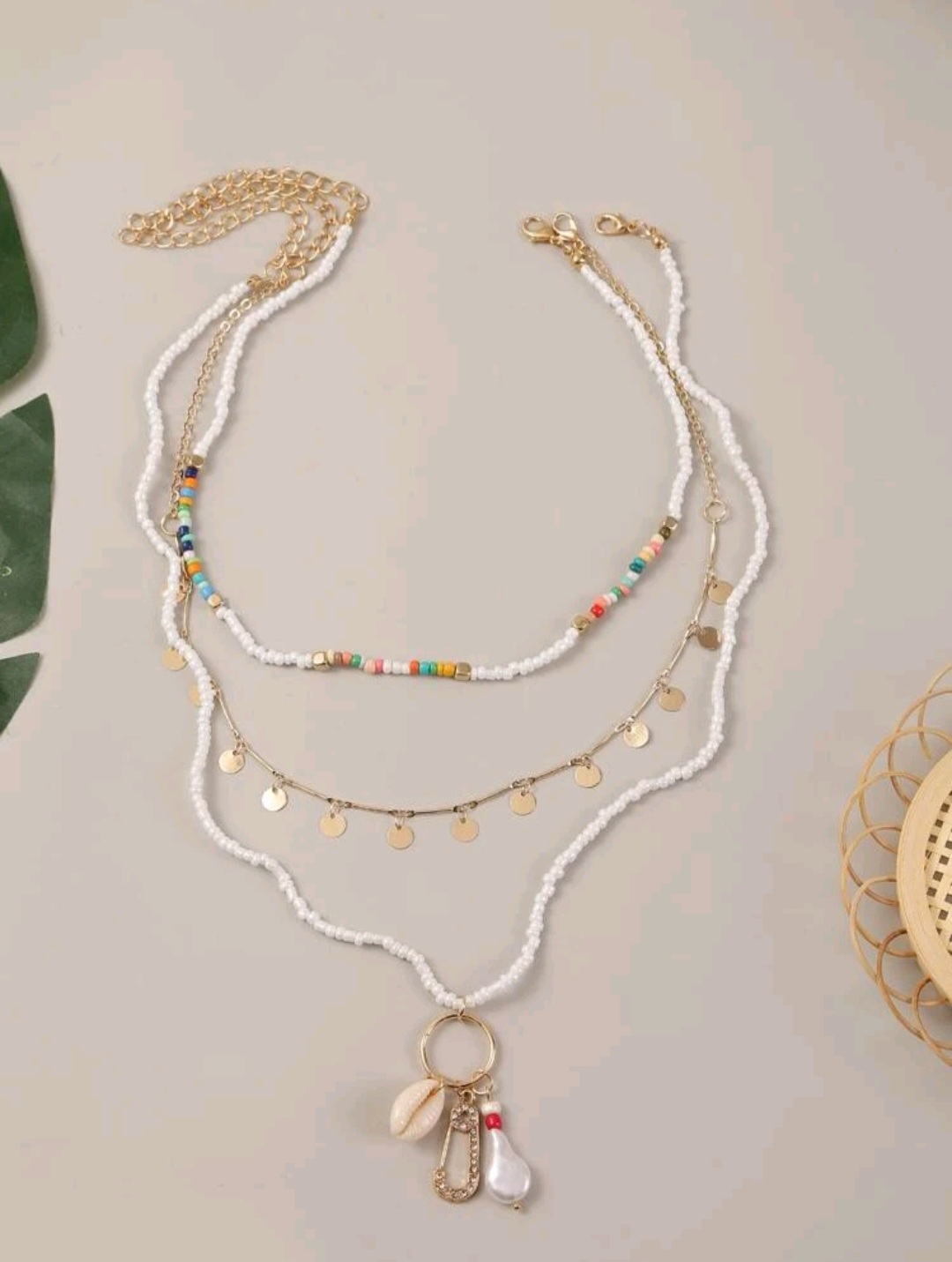 ( SẴN SHIP - SHEIN ) Dây Chuyền 68cm Necklace 3 Vòng Boho Thổ Cẩm Đi Du Lịch Biển