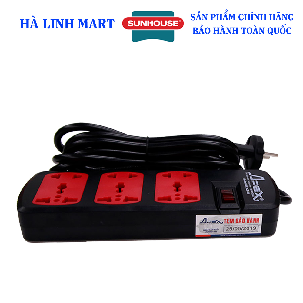 Ổ cắm điện sunhouse apex ape-oc5-3r - ổ cắm điện đa năng thông minh - dây điện 2.5m - công suất 2500w - bảo hành 12 tháng
