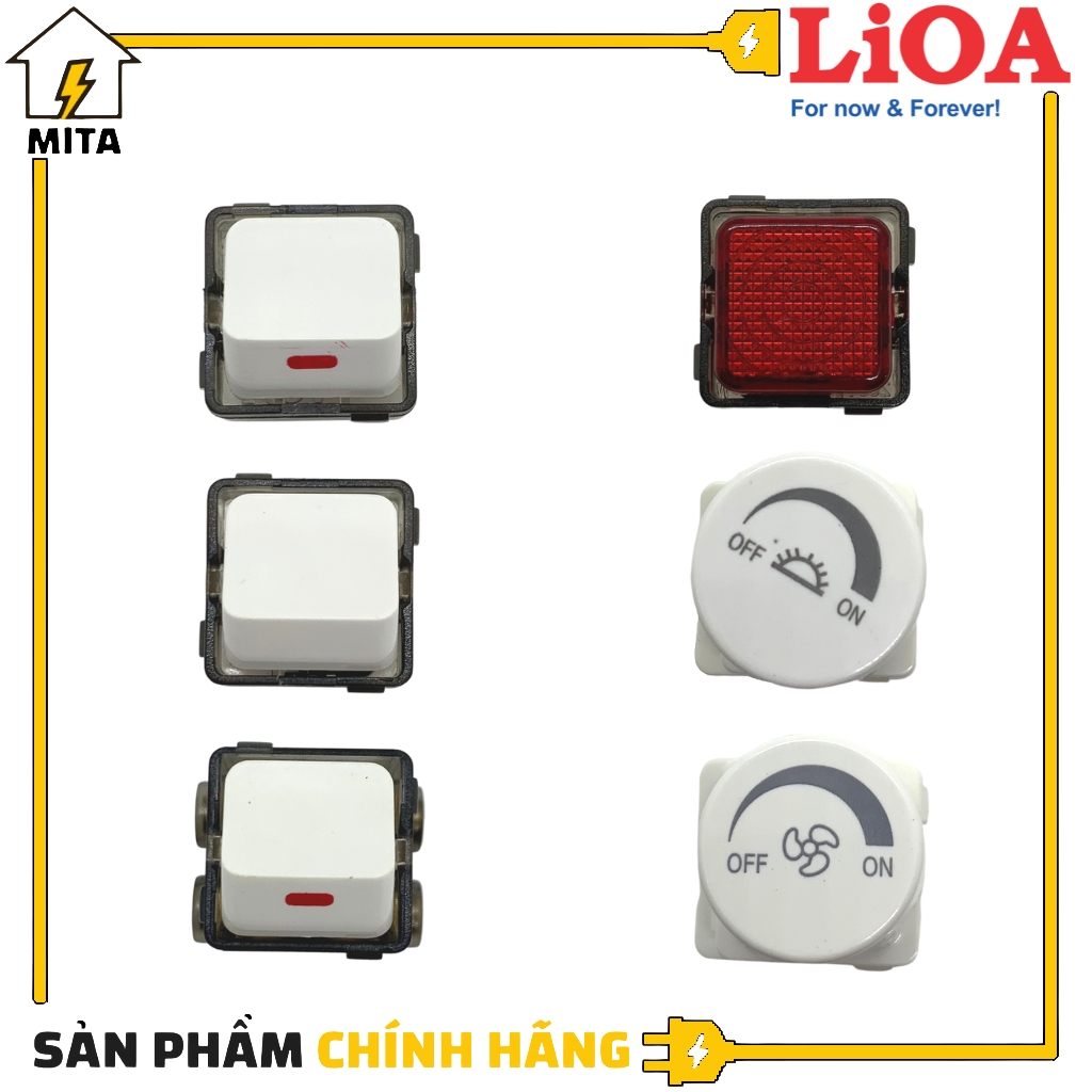 Hạt công tắc vuông lioa - hạt công tắc, đèn báo, cầu thang, bình nóng lạnh, chiết áp