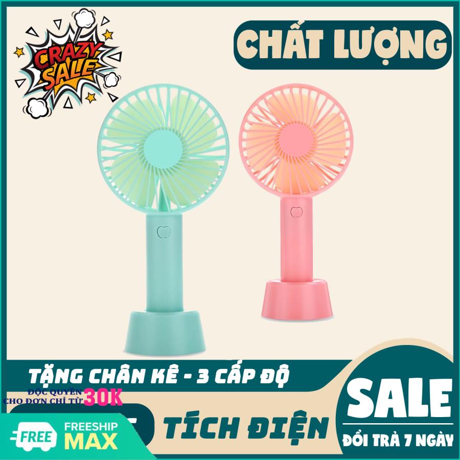 Quạt cầm tay mini, tích điện có chân để bàn tiện ích - 3 mức độ gió siêu mát SS-2, Quạt mini cầm tay .