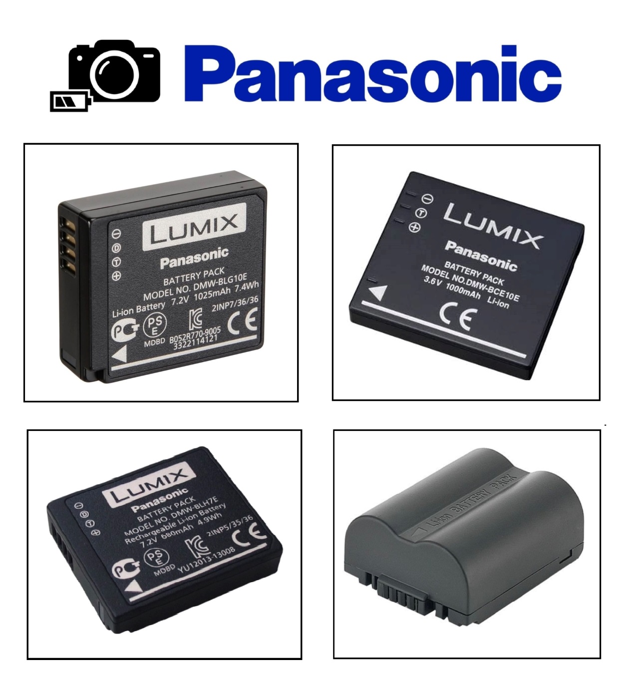 Pin, Sạc dùng cho  Máy ảnh  PANASONIC LUMIX đủ loai : DMW- BLB13, DMW-BCJ13, DMW-BCE10, DMW- BCK7, CGA-S007, S006, CGA-S005, CGA-S003, CGA -S001