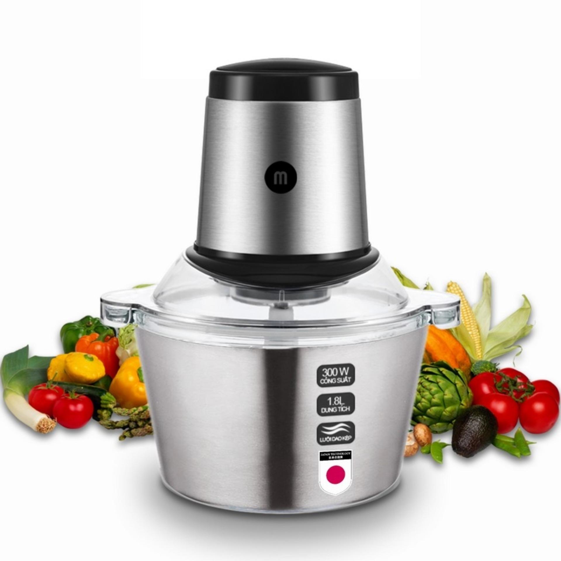 [HCM]Máy xay thịt đa năng cối inox Mishio MK-157 1.8L