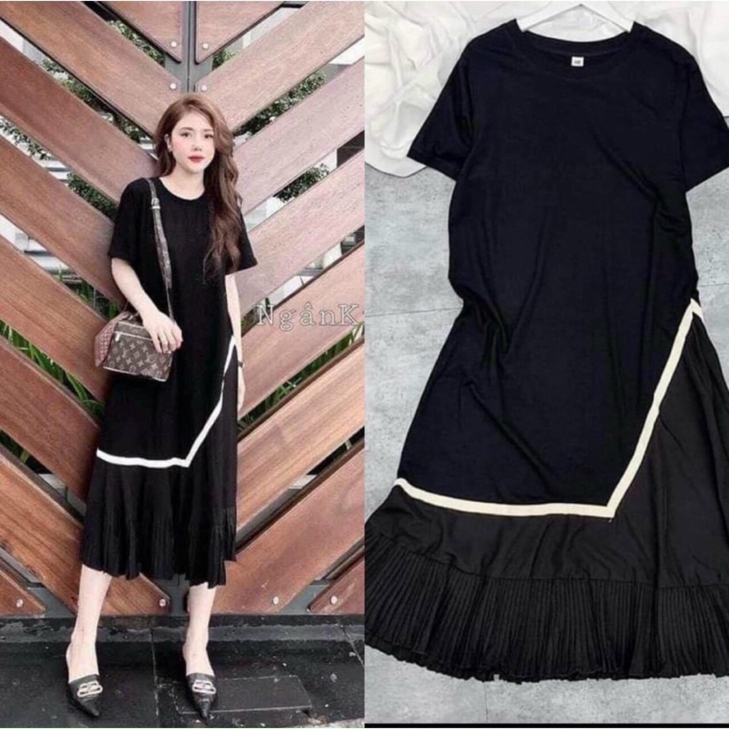 Váy bầu công sở dáng suông dài, Free size cực mát cho mùa hè