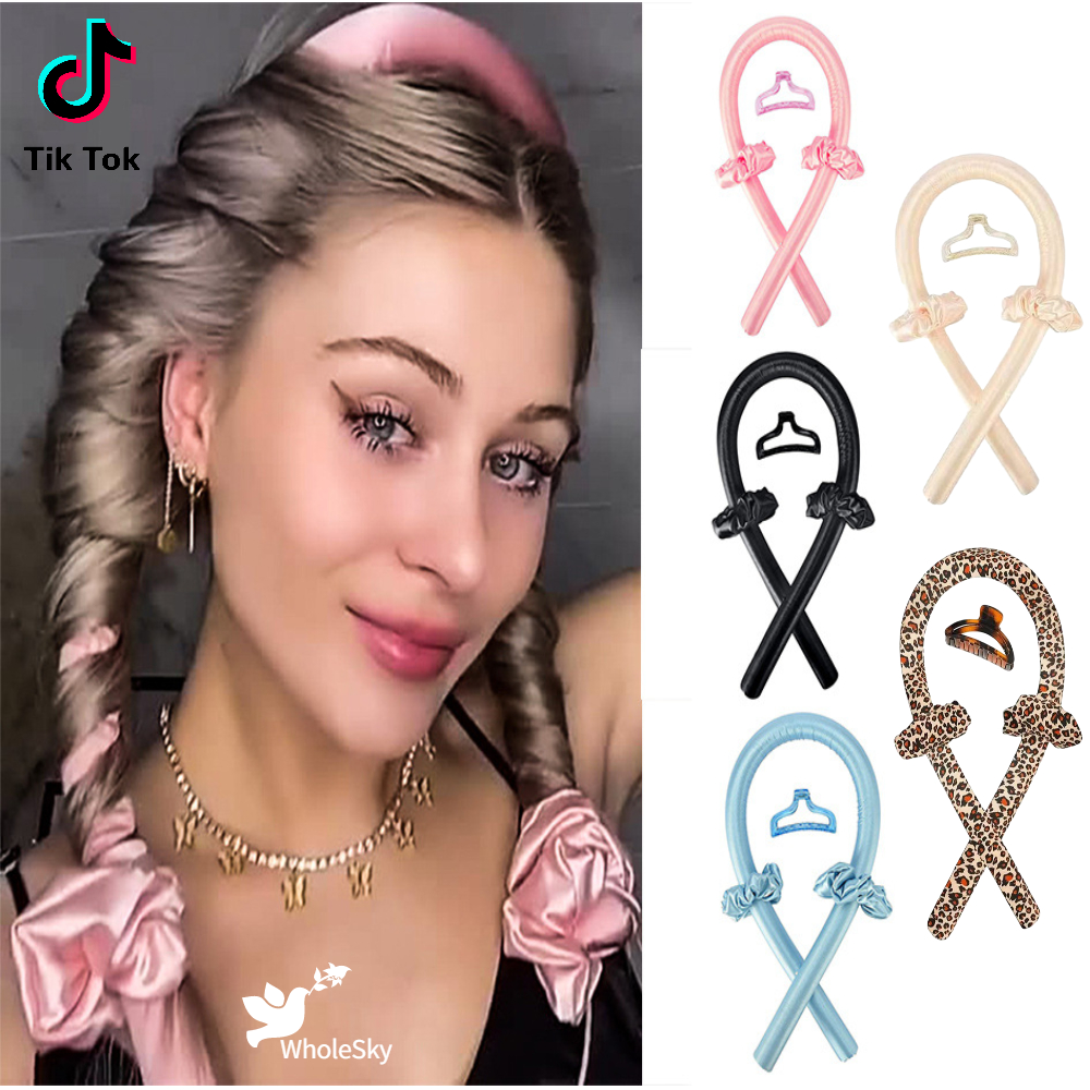 Tiktok cuộn tóc xoăn không nóng bằng lụa cuộn tóc mềm khi ngủ dụng cụ uốn tóc tự làm dụng cụ tạo kiểu tóc