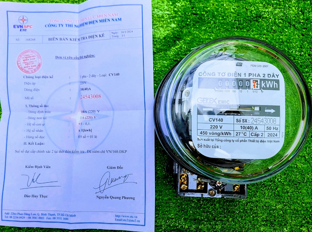 Đồng hồ điện 1 pha 2 dây GELEX EMIC kiểm định công ty