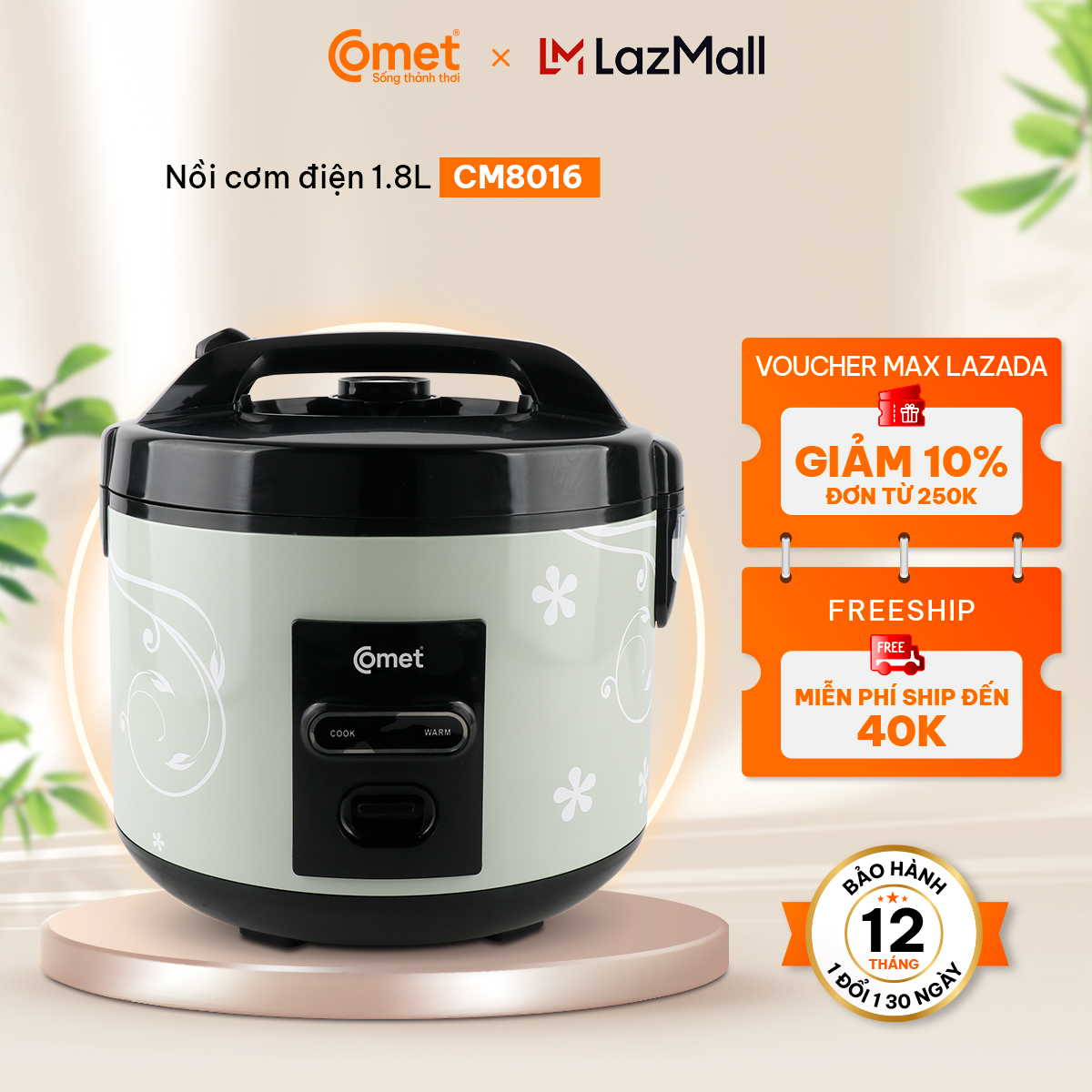 Nồi cơm điện nắp gài 1.8L COMET - CM8016 - Hàng Chính Hãng - BH 12 tháng