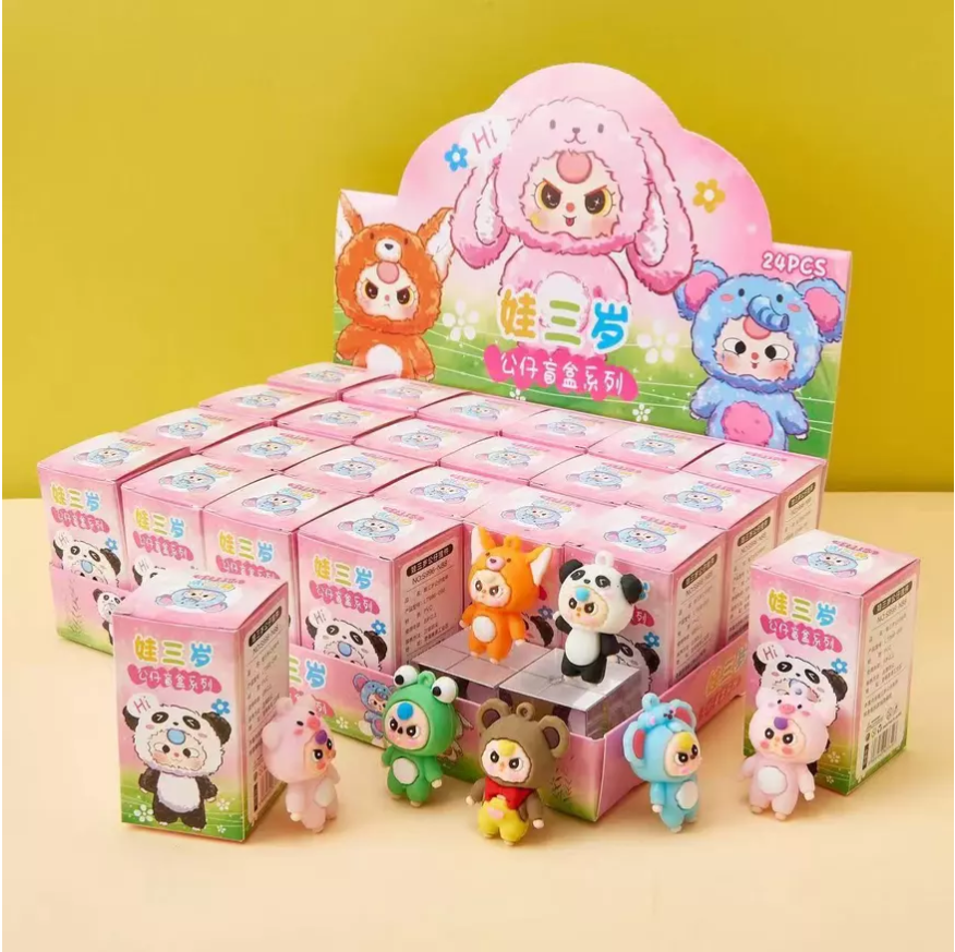 Combo 5 hộp Blindbox hộp mù bí ẩn, móc khóa Baby three , Capybara quà tặng trẻ em móc khóa dễ thương