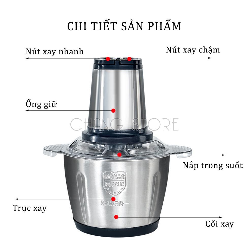 Máy xay thịt, giò chả, tỏi ớt công suất lớn dành cho gia đình, cửa hàng, Máy xay thịt đa năng cối inox 304 2l công suất 200w