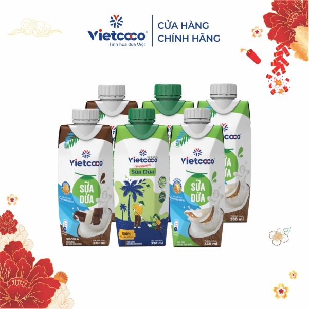 Lốc 6 hộp sữa dừa vietcoco uht 330ml mix 3 vị
