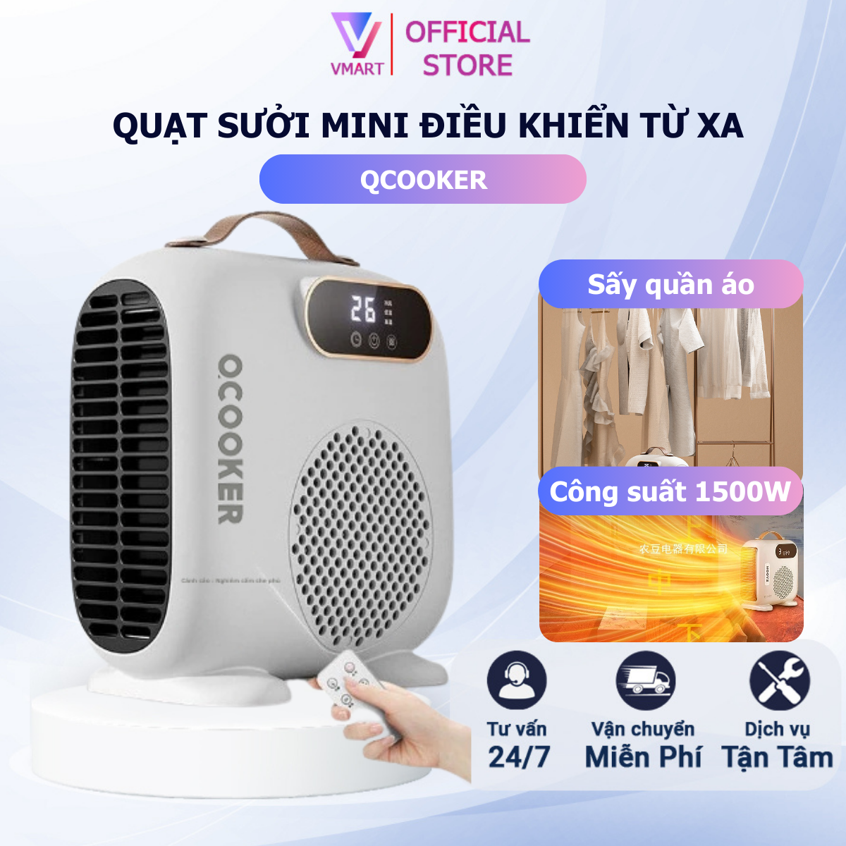  Máy sưởi Mini Xi-aomi Qcooker quạt sưởi mini để bàn 2 chiều công suất 1500W làm ấm nhanh an toàn sức khỏe - bảo hành 12 tháng 