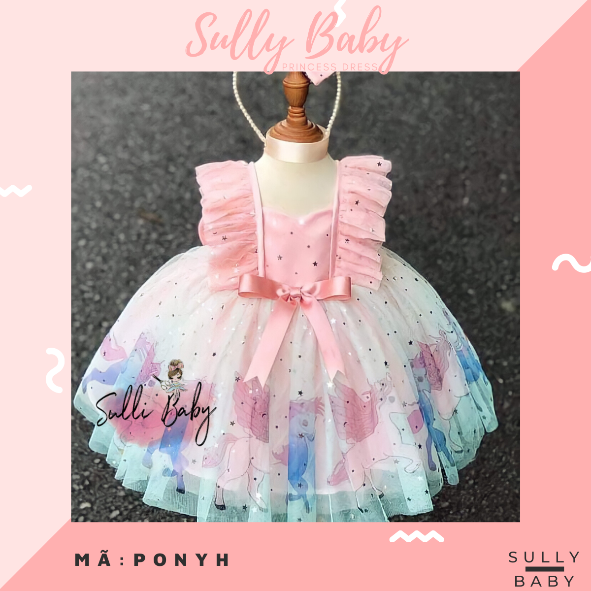 Váy công chúa cho bé gái, đầm pony ngựa hồng cho bé gái từ 6kg đến 30kg, thích hợp đi chơi tiệc làm quà thôi nôi, đầy tháng, hàng thiết kế cao cấp