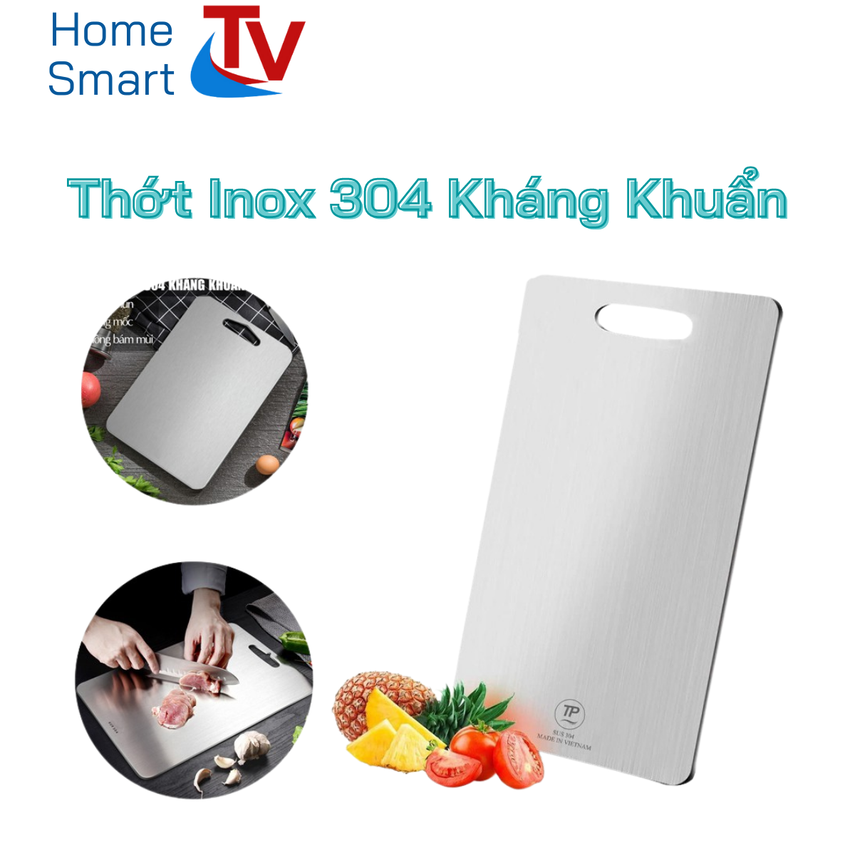 Thớt inox 304 kháng chống khuẩn không mùi, thớt inox kháng khuẩn size to 34cm dày 2 ly - hàng chất lượng cao