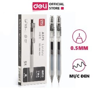 Bút bi gel bấm văn phòng Deli ngòi 0.5mm, bút học sinh A575 - màu xanh