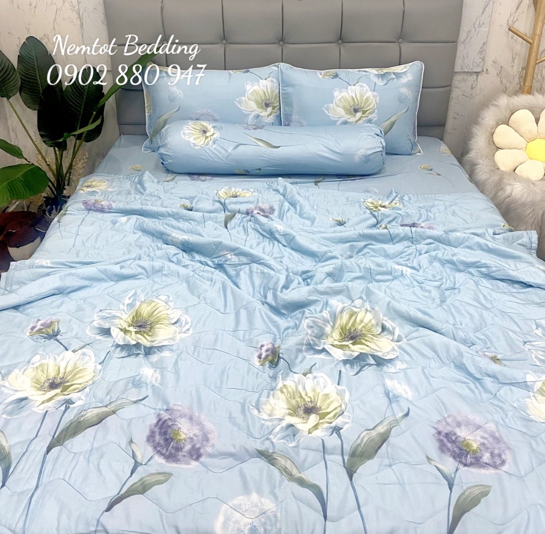 🦚SIÊU ĐẸP🦚 Bộ Chăn Ga Gối Lụa Tencel Cao Cấp Than Hoạt Tính Kháng Khuẩn Mềm Mịn, Thoáng Mát _ Nemtot Bedding