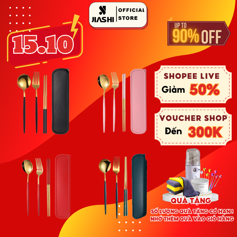 Bộ Muỗng Đũa Dĩa Thìa Jiashi Inox 304 Cá Nhân Cơm Trưa Văn Phòng Dã Ngoại Cao Cấp, Đũa, Thìa, Dĩa Tiện Dụng Phủ Bóng Sang Trọng Màu Sắc Đa Dạng BMD01