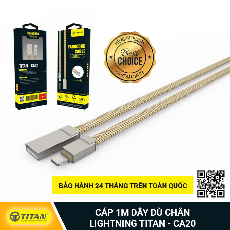 Cáp sạc dây dù titan chân lightning siêu bền được thiết kế bọc dây dù, chống rối, chống bẩn dài 1m titan - ca20