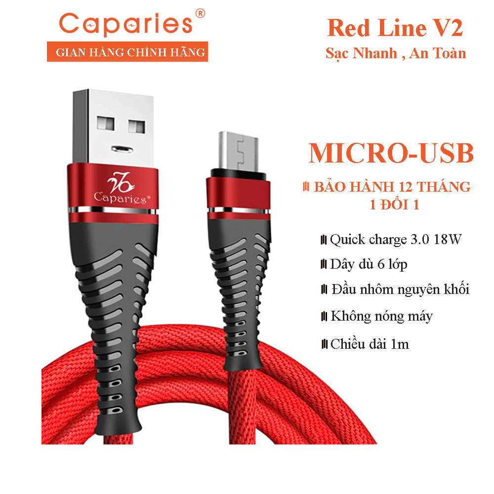 Cáp sạc caparies red line v2 chuẩn micro-usb - dài 1m - cprredv2