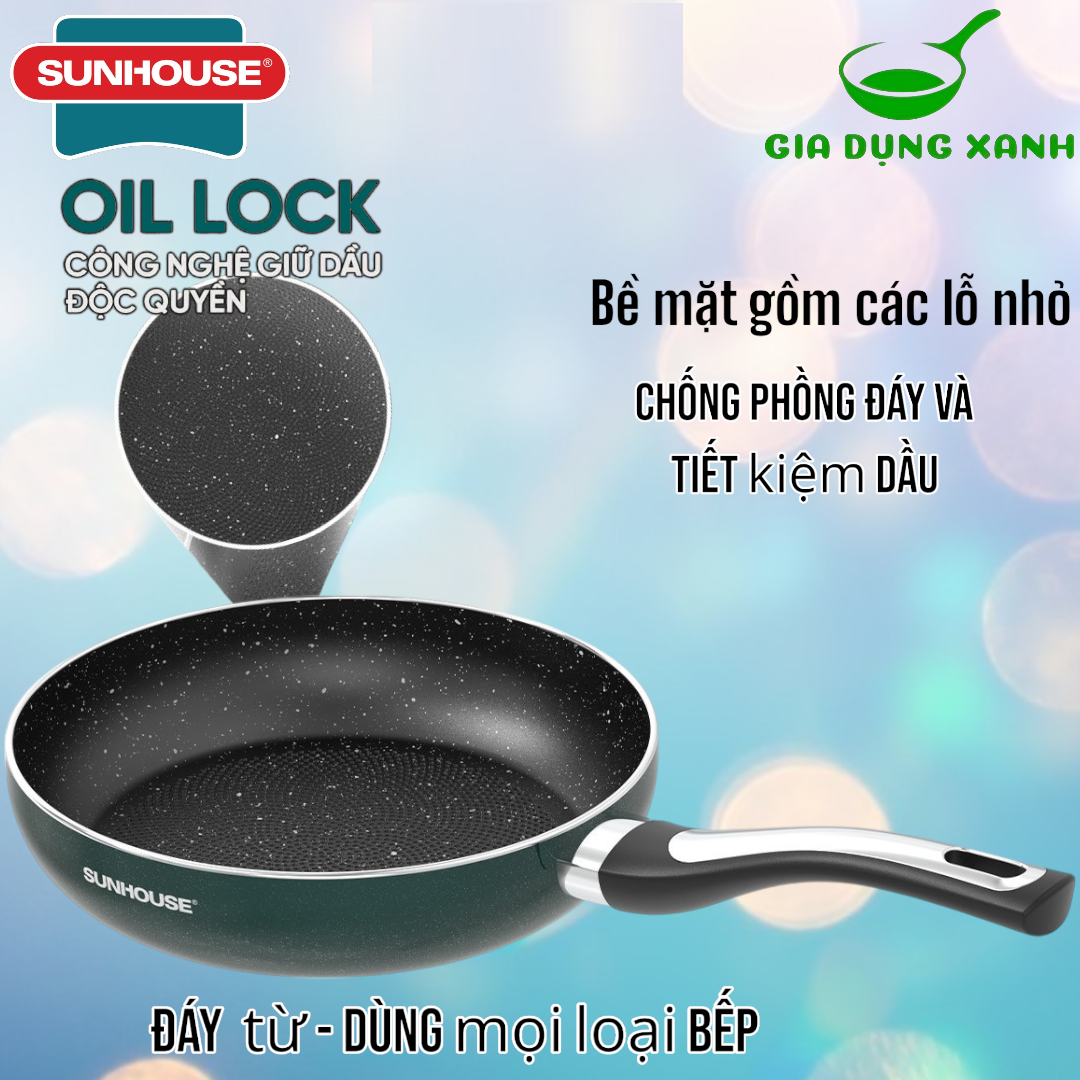Chảo chống dính đáy từ Sunhouse ECO SHM20-24-26-28EC - Công nghệ Oil Lock - Dùng mọi loại bếp