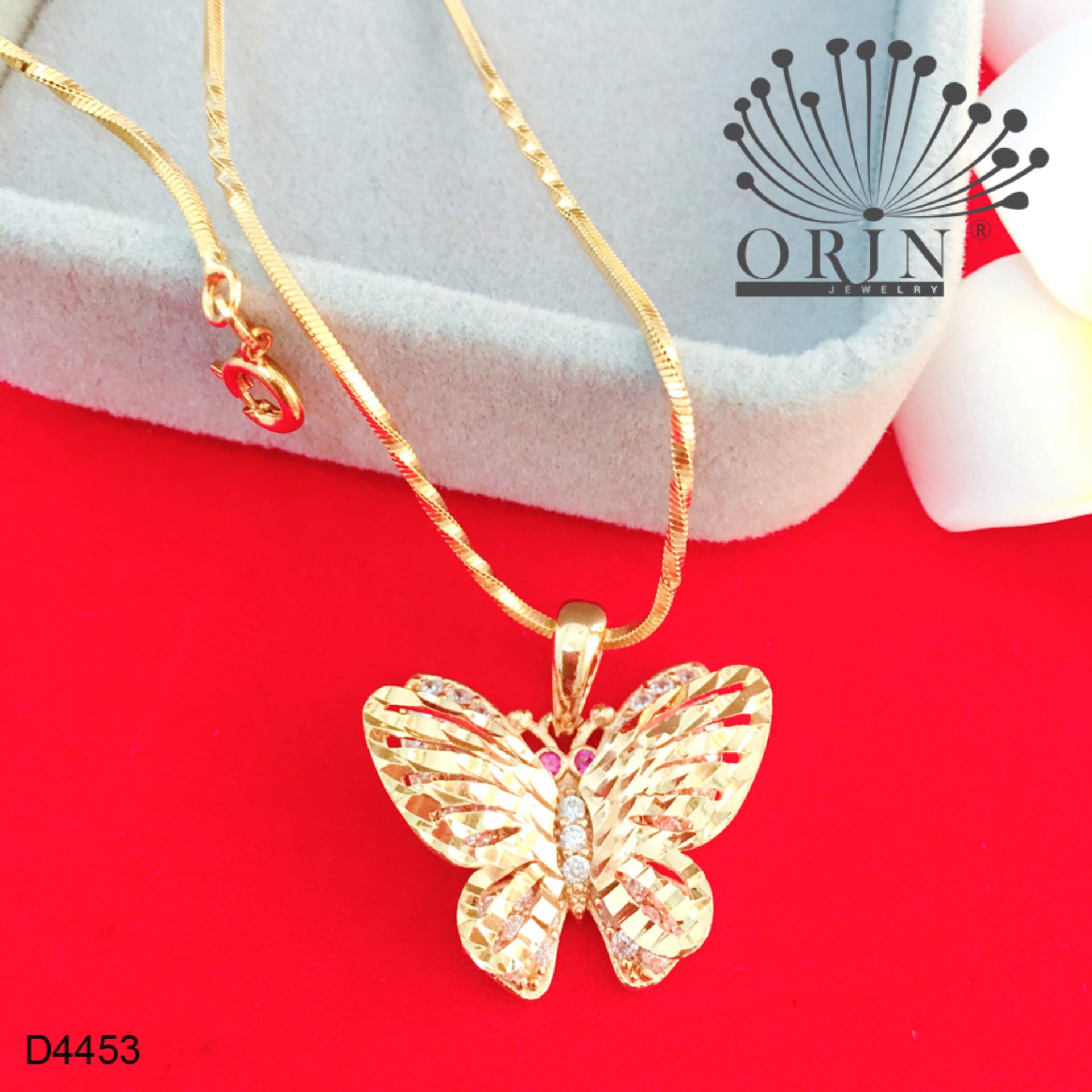 Dây chuyền mạ vàng 24k dạng mì xoắn mặt bướm 2 tầng cánh đính đá thiết kế cao cấp Orin D4453 - Long Tien
