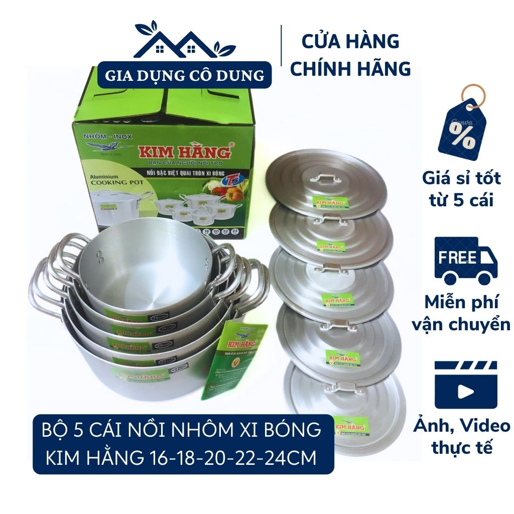 Bộ nồi nhôm 5 món cao cấp Kim Hằng T5 theo tiêu chuẩn Nhật Bản_hàng chính hãng