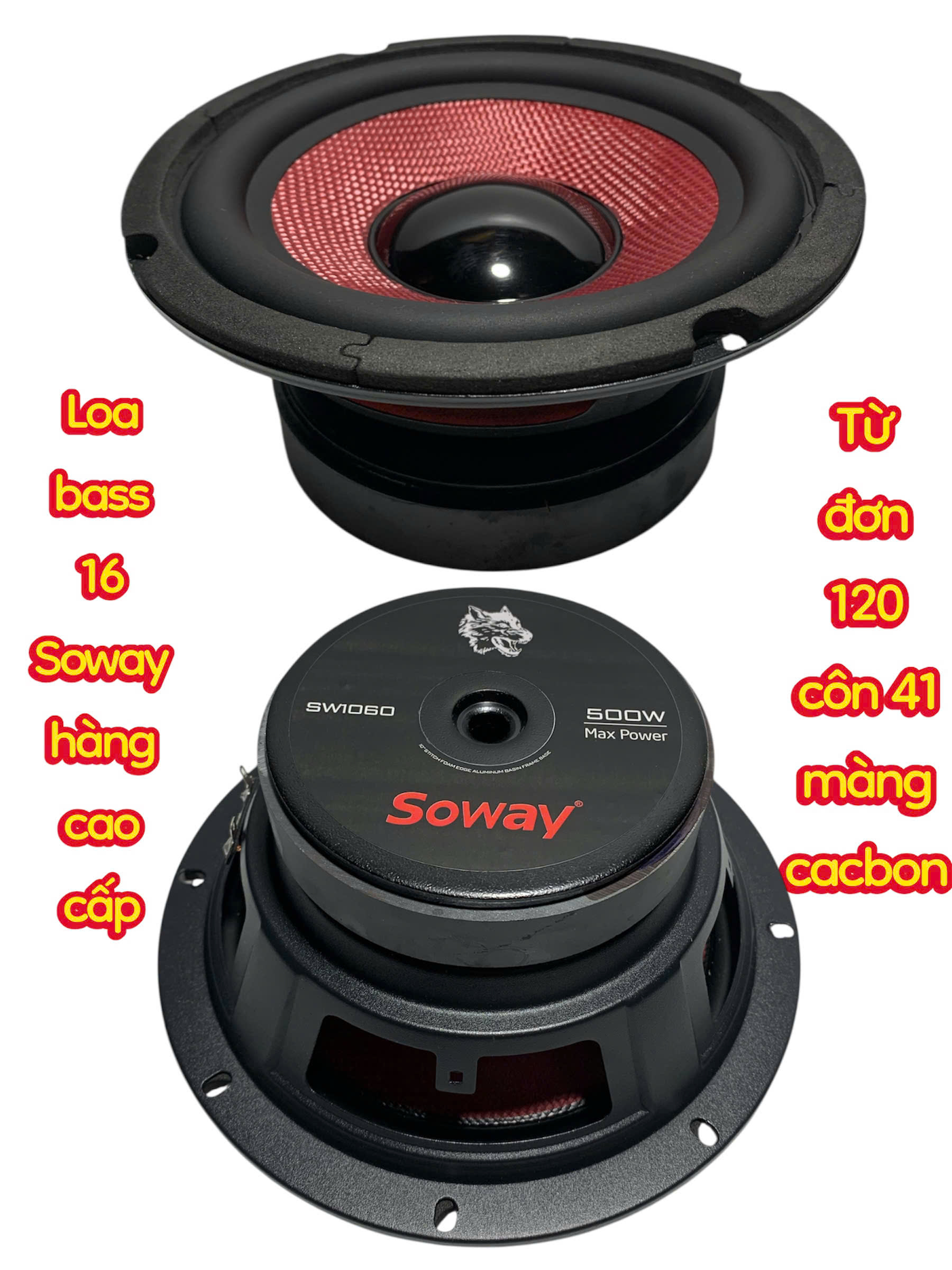 Loa bass 16 SOWAY nhập thái, màng cac bon cao cấp - từ 120 côn 41 - giá 1 cái