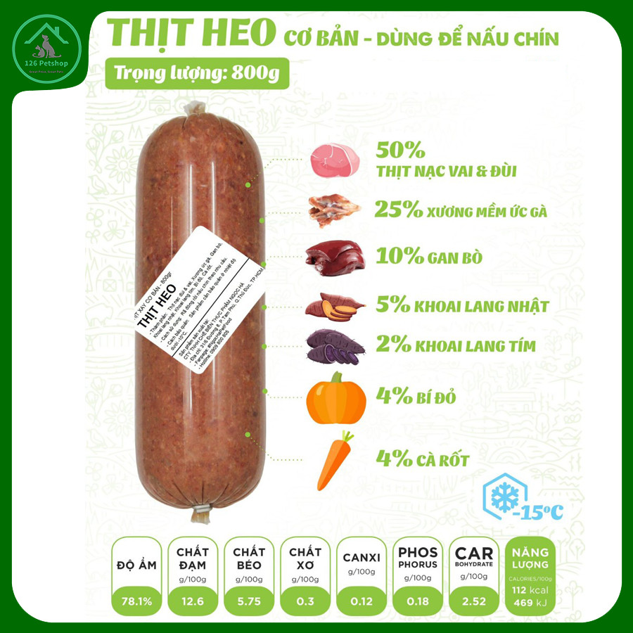 Raw dog food Thịt Heo cơ bản 800gr