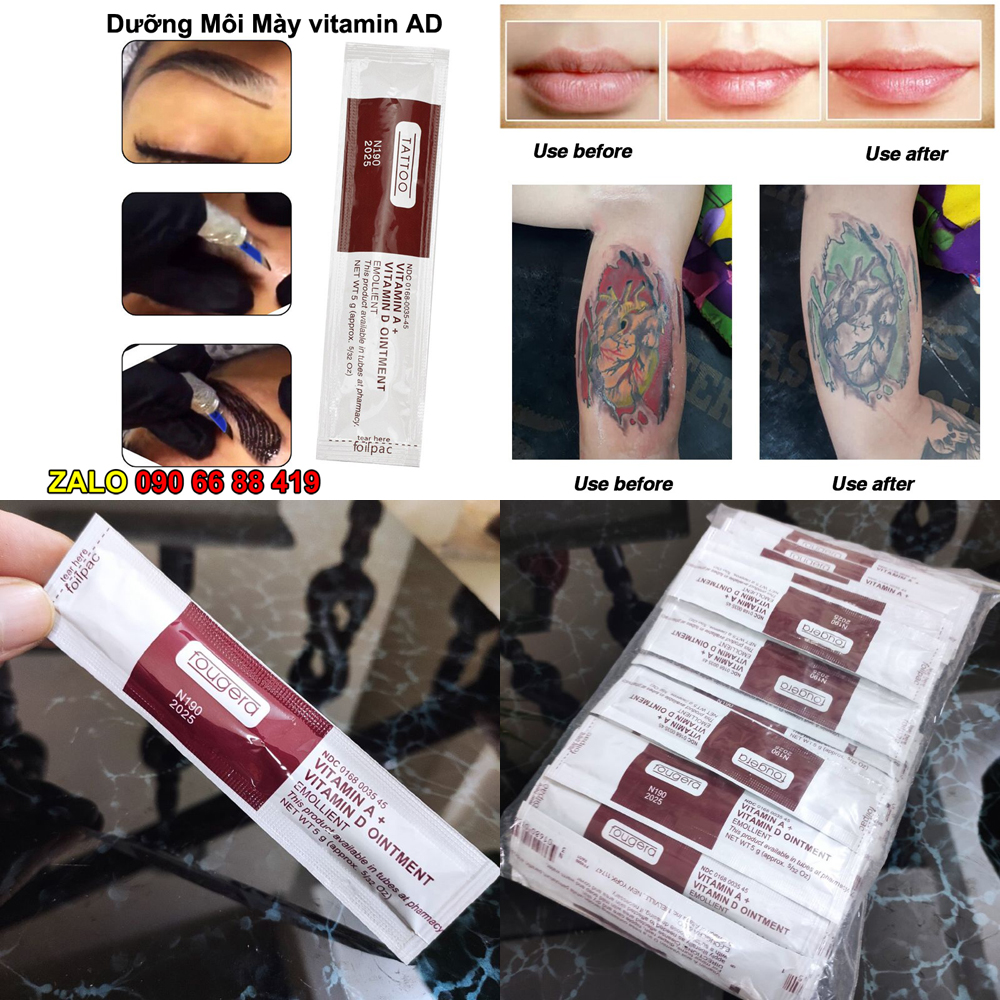 Bịch 100 gói Dưỡng Môi Mày vitamin AD Fougera sau phun xăm thẩm mỹ - Fougera Vitamin AD Ointment dưỡng xăm môi mày tattoo