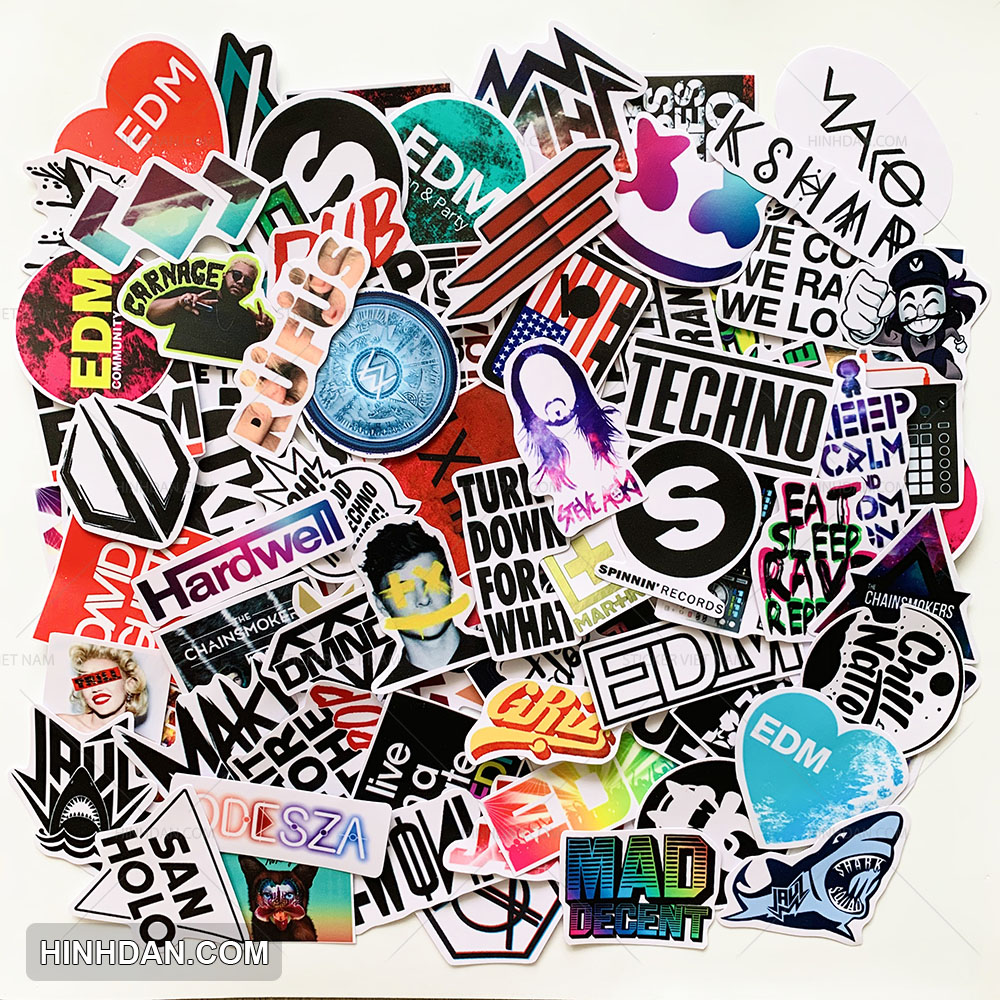 EDM stickers - Chất liệu PVC chất lượng cao chống nước, chống nắng - Kích thước 5-8cm - Decor tường tủ xe, trang trí nón bảo hiểm, laptop, đàn guitar, sổ tay - Sticker Việt Nam