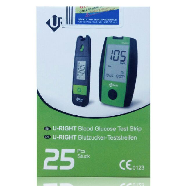 Đơn 99k_hộp que thử đường huyết 25 que cho máy uright td 4265/4267