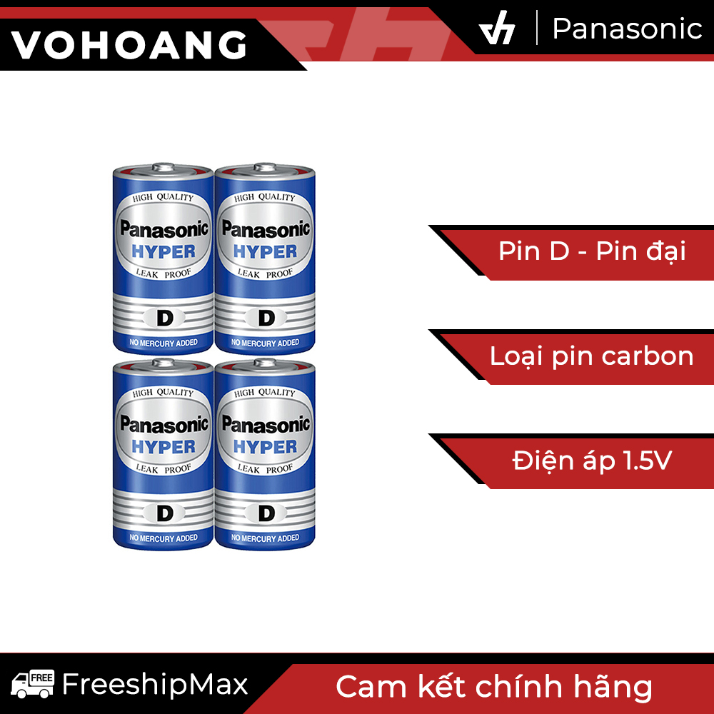 Bộ 4 pin D - Pin đại không chảy nước Panasonic R20UT (Xanh)