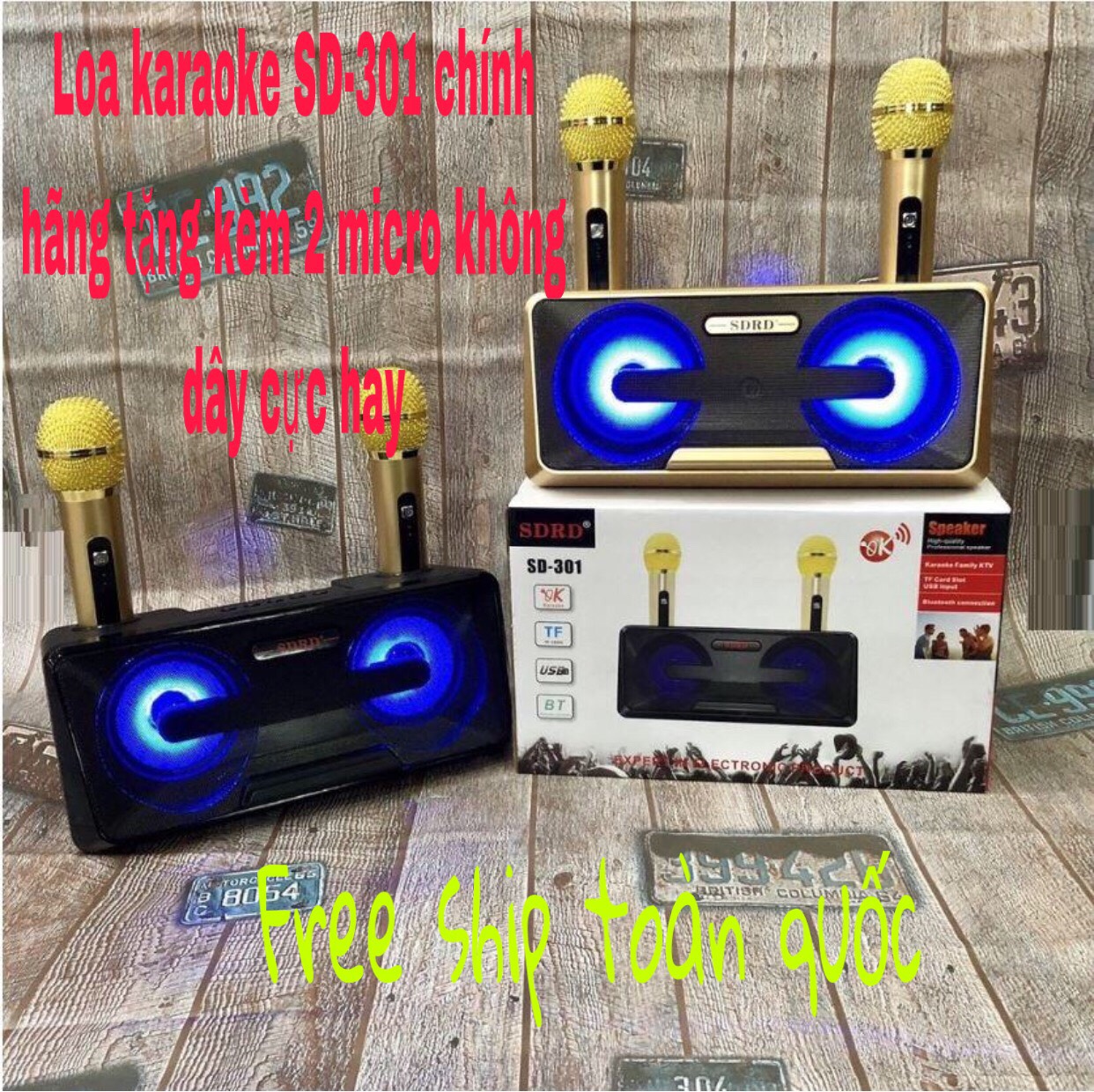 Loa karaoke kèm mic hát chính hãng - loa bluetooth karaoke sd 301 thiết kế đẹp mắt cá tính âm thanh vang vòm sống động micro cực nhạy hút âm cực tốt echo chuẩn tặng kèm 2 mic không dây