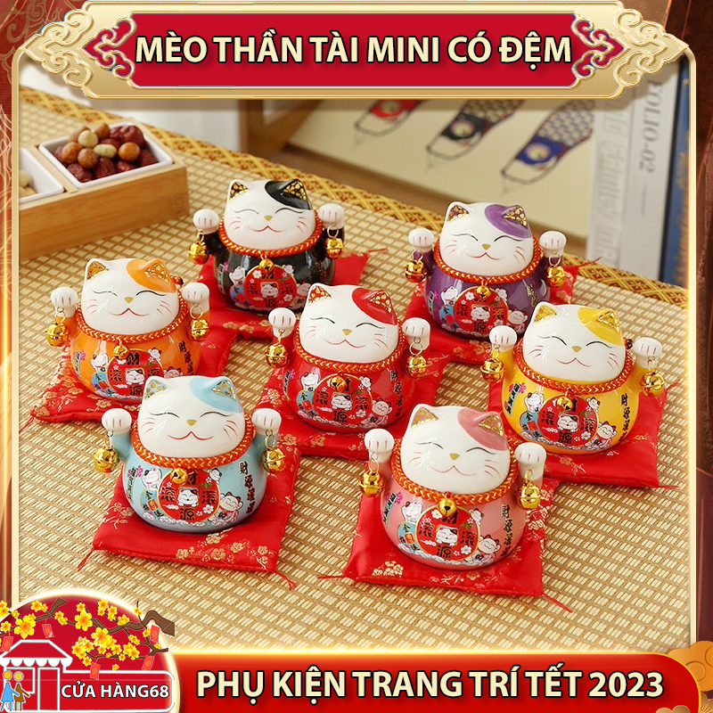 Mèo thần tài trang trí Tết 2023, mèo chiêu tài mini bằng sứ, mèo thần tài để bàn làm việc có đệm nhung, mèo chiêu tài lộc bằng sứ, mèo thần tài để xe oto, trang trí nhà cửa, mèo chiêu tài mini cầu may mắn tài lộc