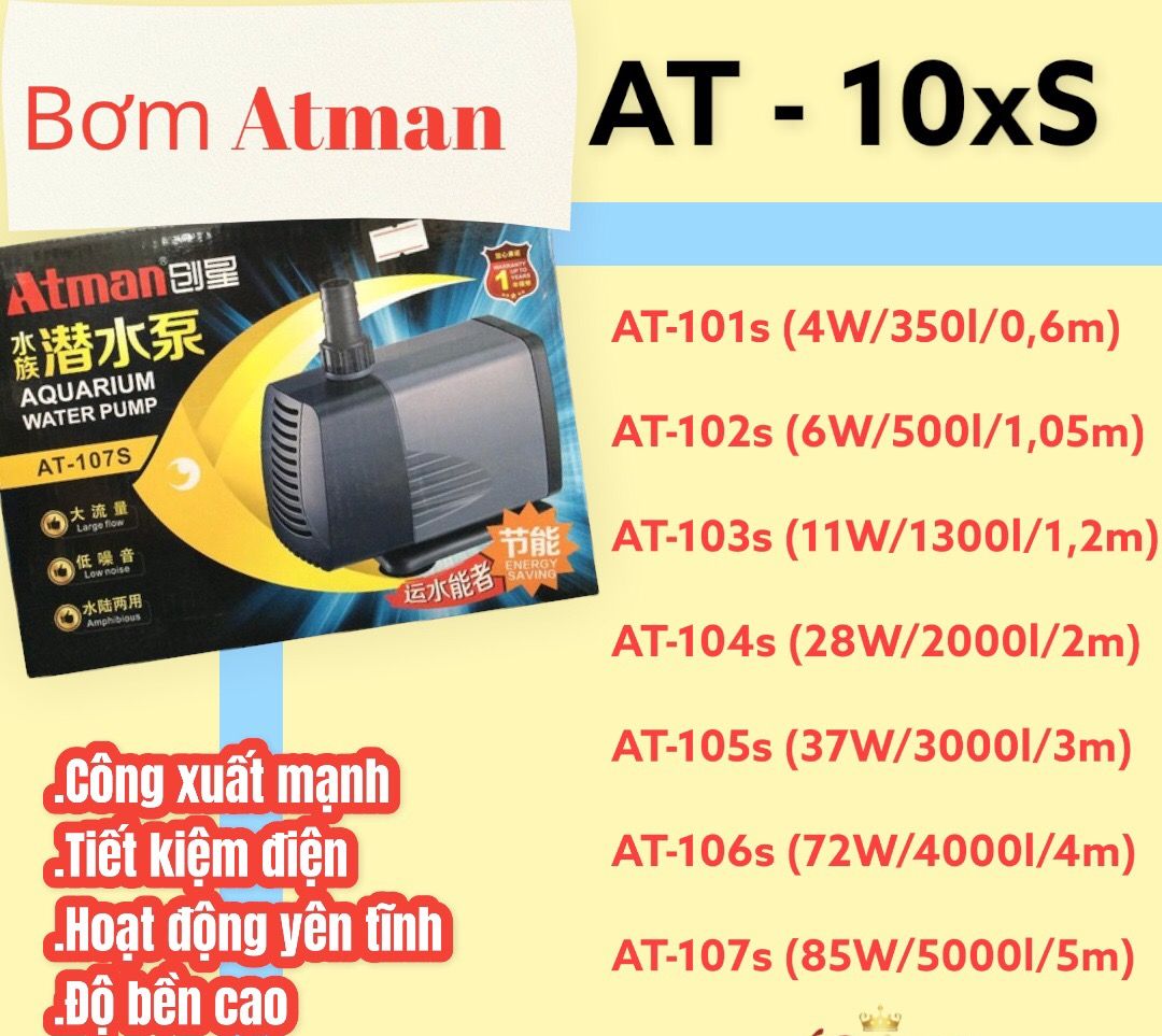 Máy Bơm Nước Hồ Cá ATMAN AT 101S – 107S | Dòng Bơm Mini Đa Năng – Tuần Hoàn Tạo Dòng Cho Hồ Cá Cảnh & Hồ Koi Mini