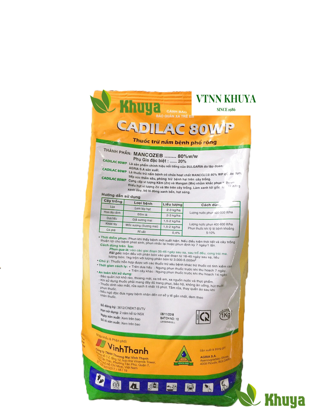 Trừ bệnh cadilac 80wp 1kg vàng ấn độ gốc mancozeb
