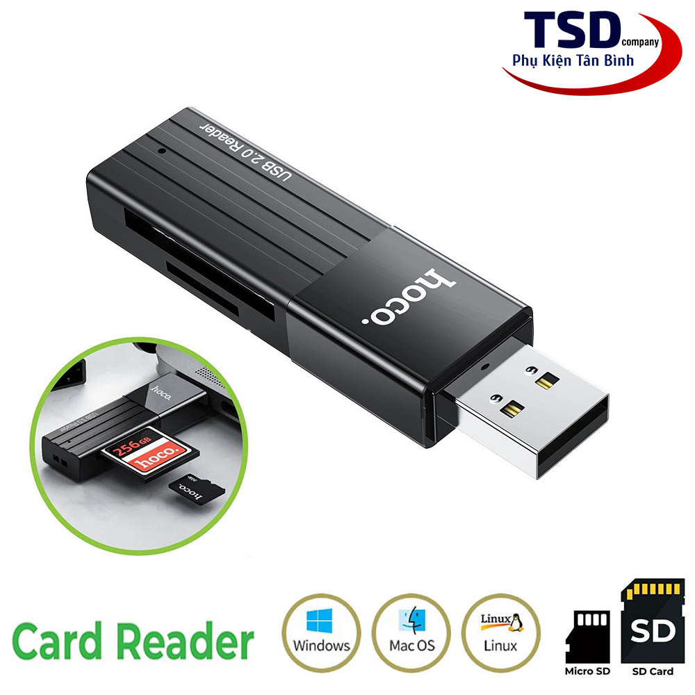 Đầu đọc thẻ nhớ 2.0 hoco hb20 chính hãng, khe cắm thẻ sd & micro sd