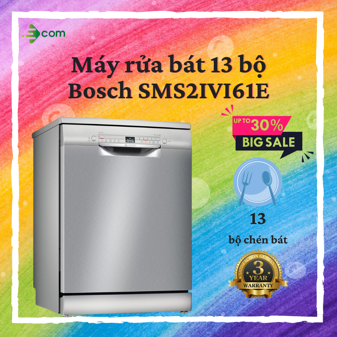 Máy rửa chén độc lập bosch sms2ivi61e, kết nối thông minh, serie 2, rửa 13 bộ châu âu.